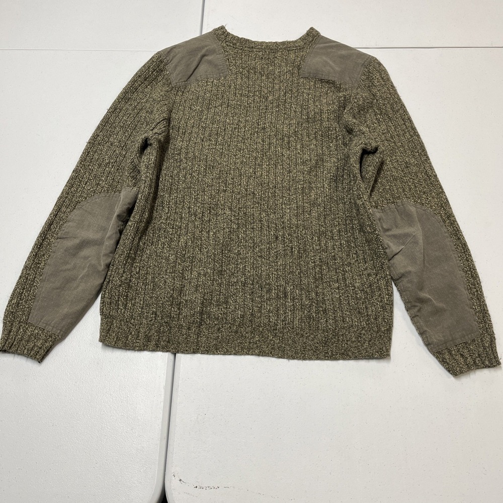 Eddie Bauer‎ Sweater Mens M Olive Green Cable Knit Shoulder Elbow Patches Preppy - Picture 3 of 11